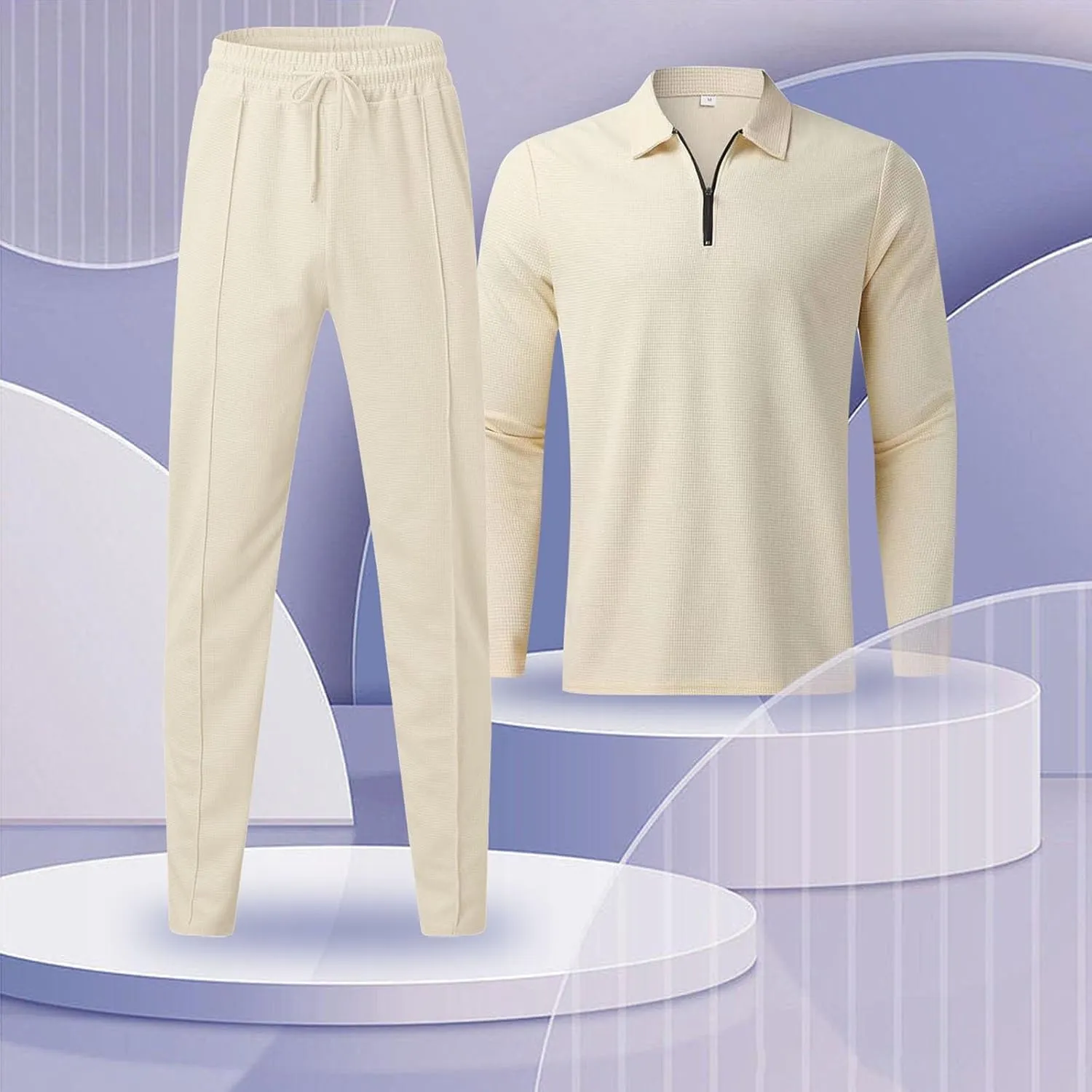 Mens 2 Piece Sweatsuits Outfits Short Sleeve Polo Shirt Loungewear & Joggers Sweatpants Fall Casual Track Suits Set