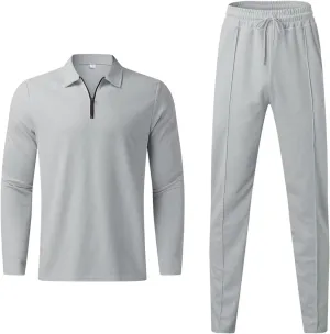 Mens 2 Piece Sweatsuits Outfits Short Sleeve Polo Shirt Loungewear & Joggers Sweatpants Fall Casual Track Suits Set