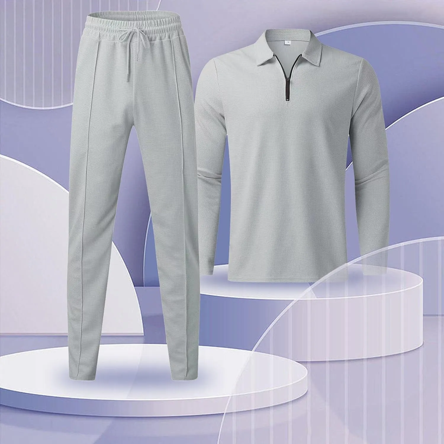 Mens 2 Piece Sweatsuits Outfits Short Sleeve Polo Shirt Loungewear & Joggers Sweatpants Fall Casual Track Suits Set