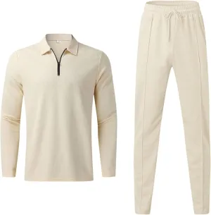 Mens 2 Piece Sweatsuits Outfits Short Sleeve Polo Shirt Loungewear & Joggers Sweatpants Fall Casual Track Suits Set