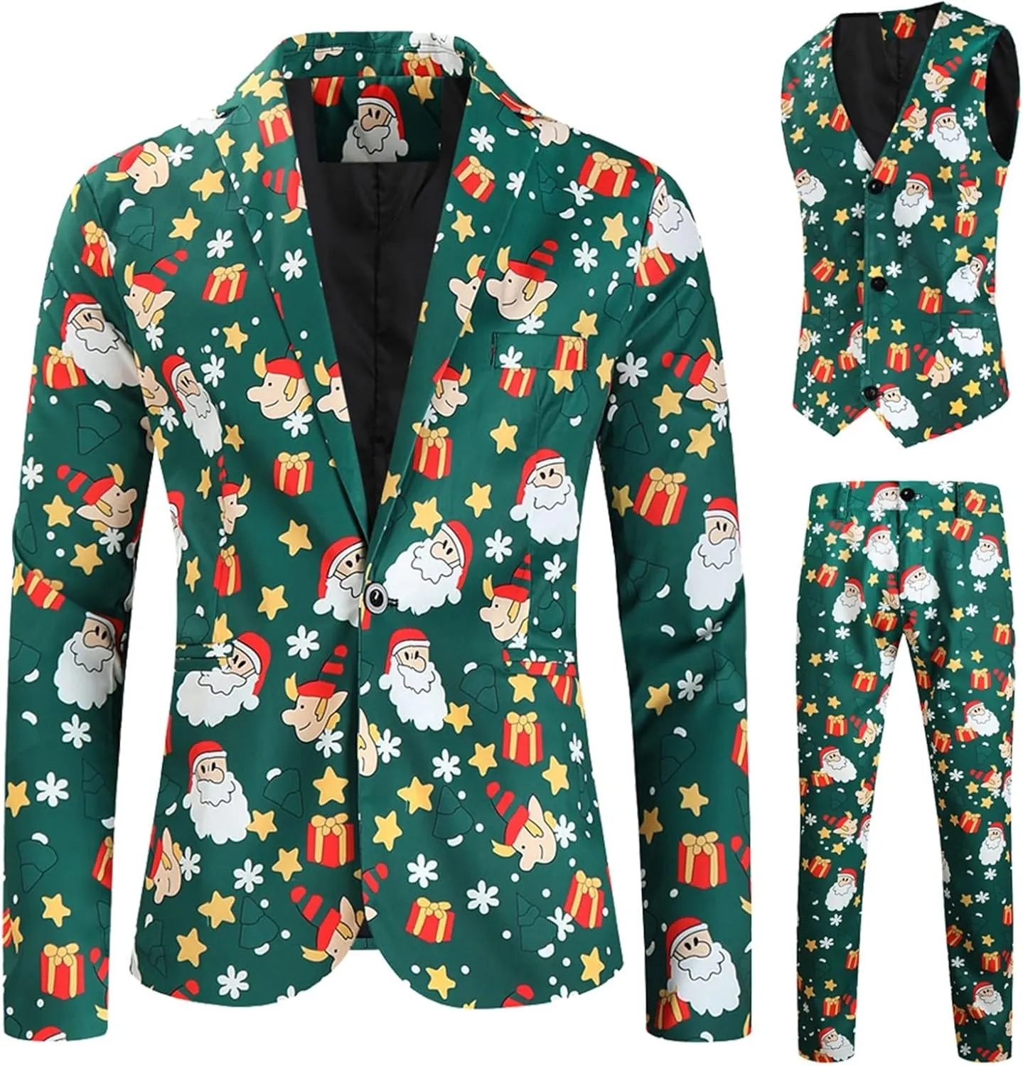 Mens 3 Piece Christmas Blazer Suit Sets Party Costumes Suits Xmas Festival Outfit Tuxedo Blazers Vest Pants Set