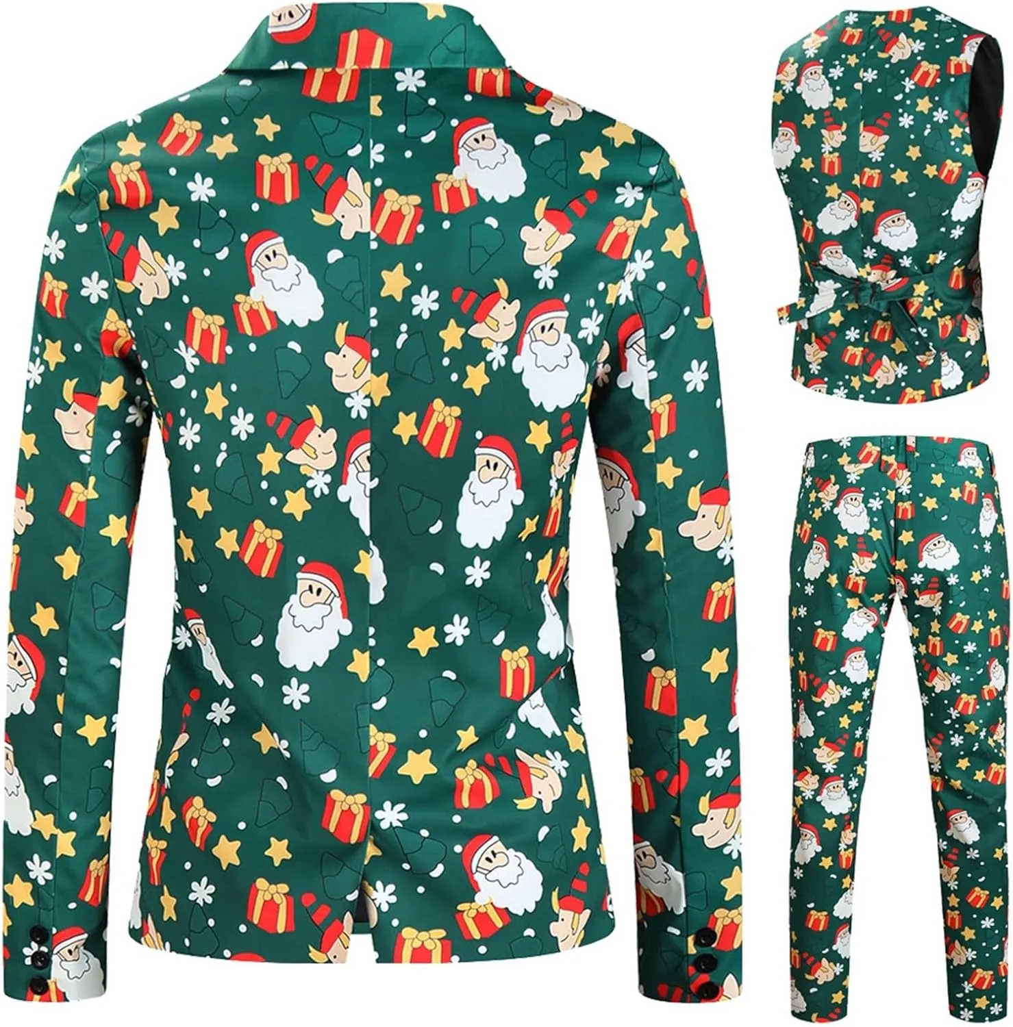 Mens 3 Piece Christmas Blazer Suit Sets Party Costumes Suits Xmas Festival Outfit Tuxedo Blazers Vest Pants Set