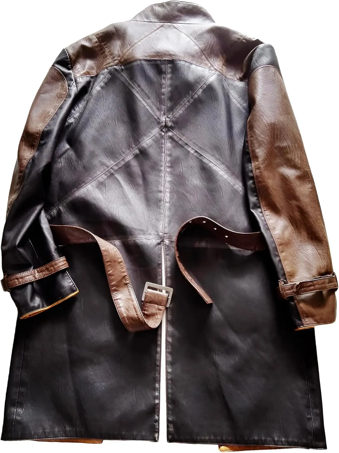 Mens Aiden Pearce Cosplay Costume  Brown Leather Full Length Trench Coat for Men
