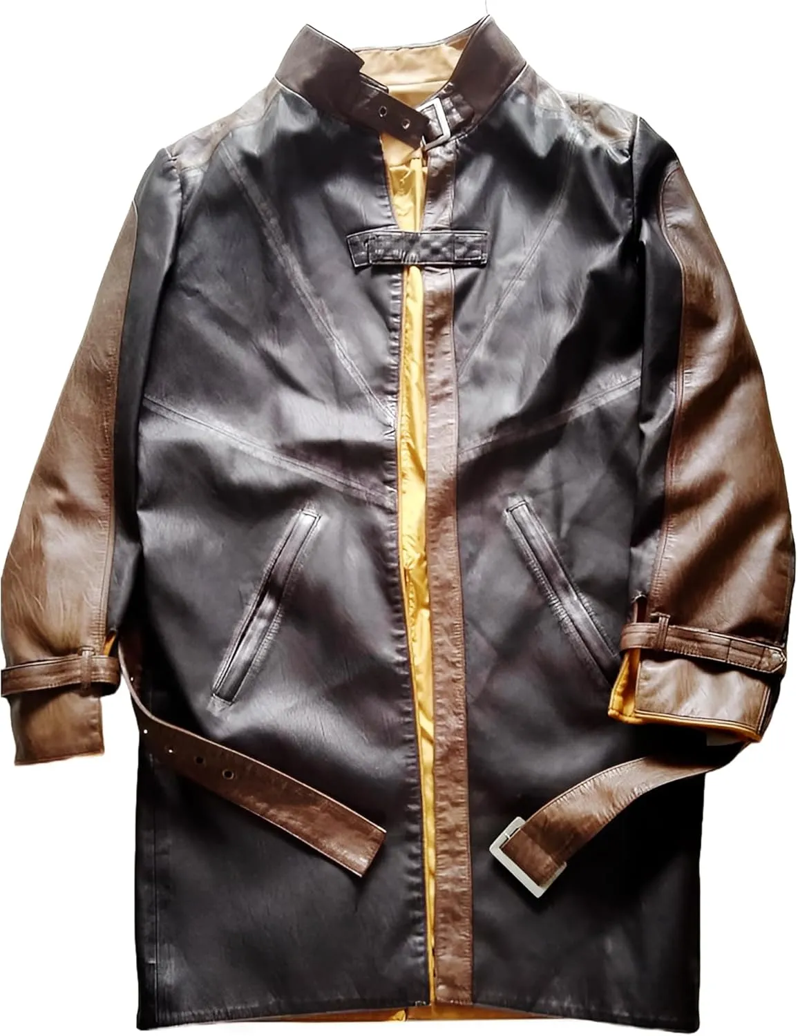 Mens Aiden Pearce Cosplay Costume  Brown Leather Full Length Trench Coat for Men