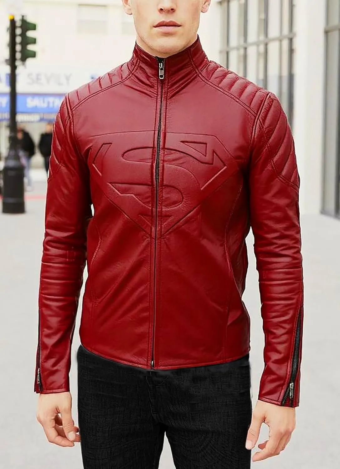 Mens Biker Superhero S Logo Motorcycle Real Leather Jackets Collection