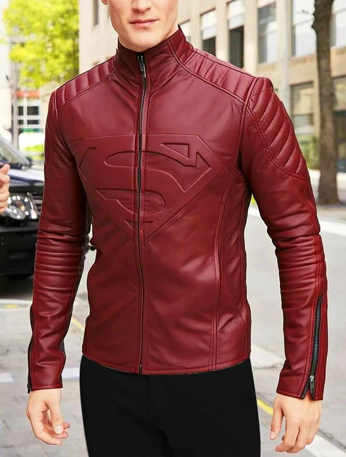 Mens Biker Superhero S Logo Motorcycle Real Leather Jackets Collection