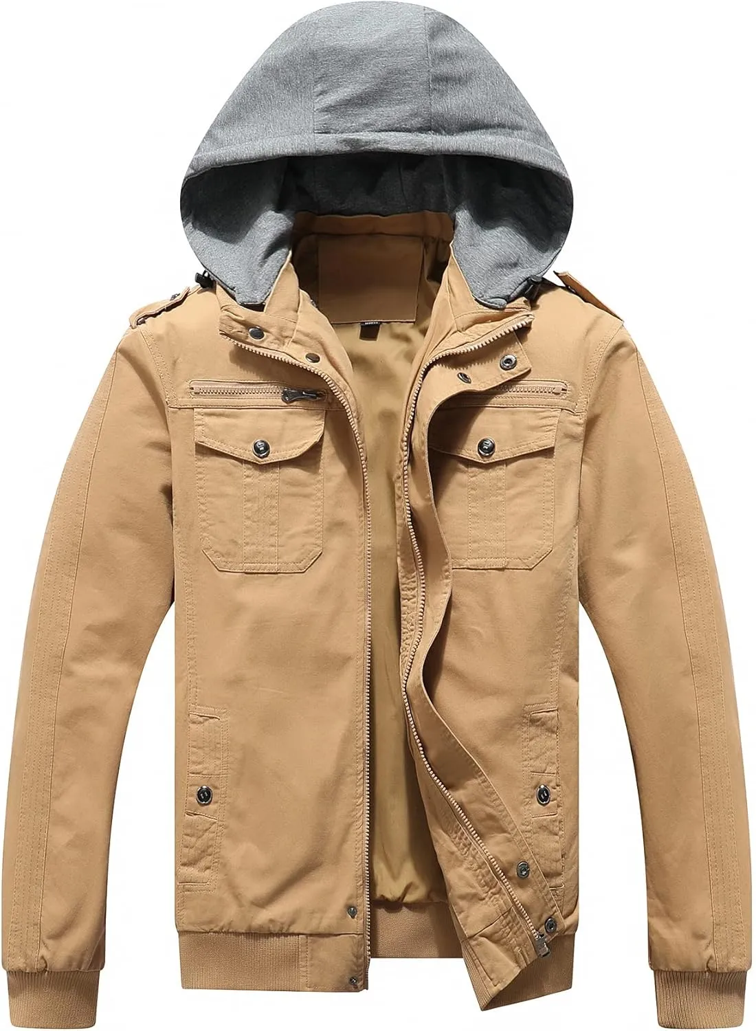 Men's Casual Winter Cotton Military Jackets Outdoor Full Zip Army Coat