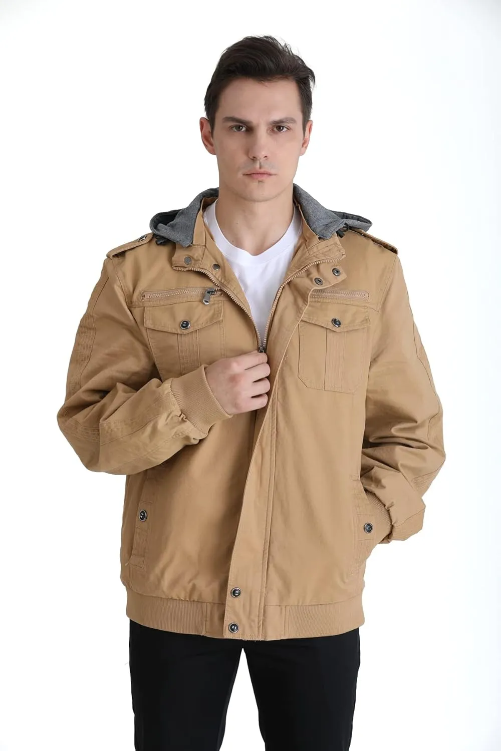 Men's Casual Winter Cotton Military Jackets Outdoor Full Zip Army Coat