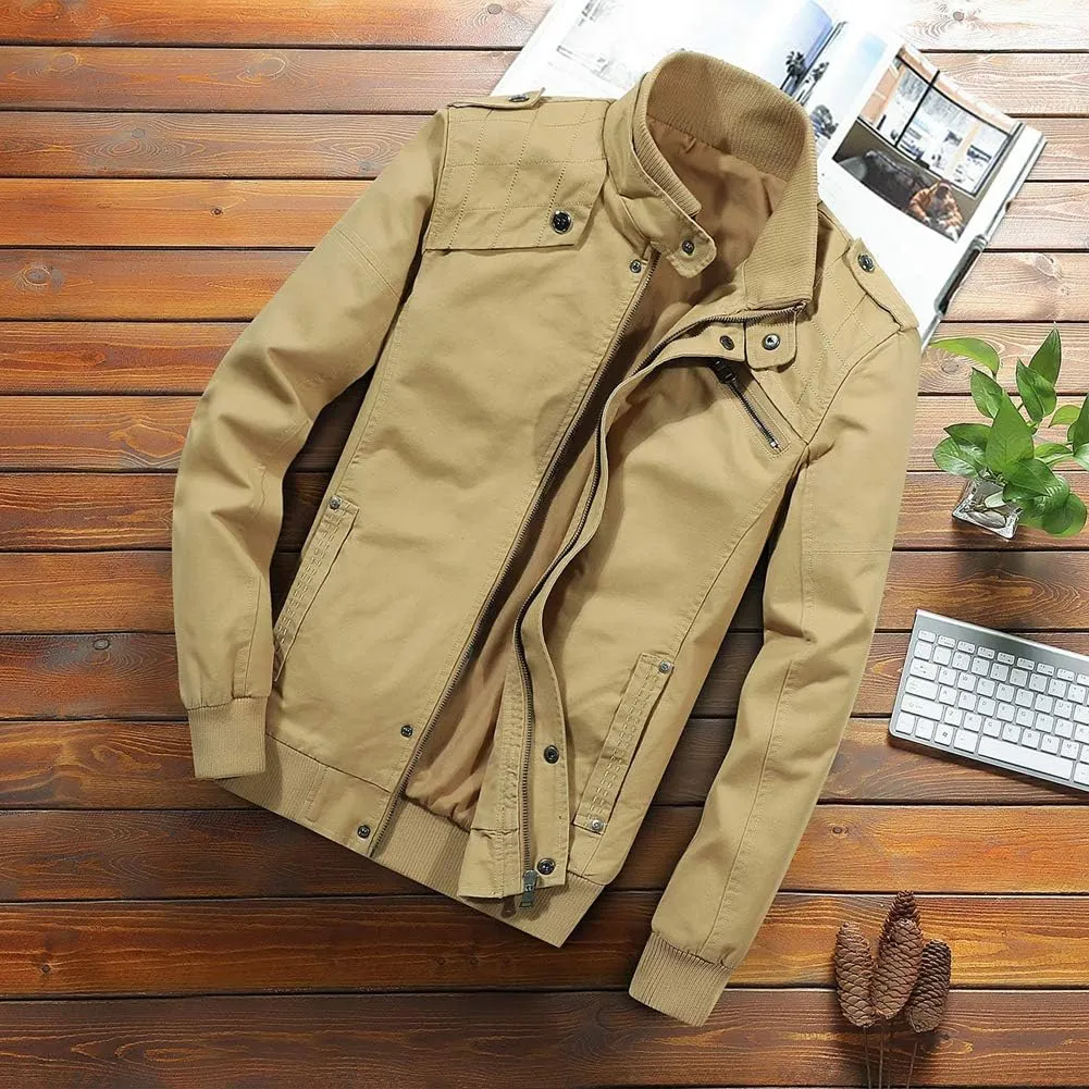 Men's Casual Winter Cotton Military Jackets Outdoor Full Zip Army Coat