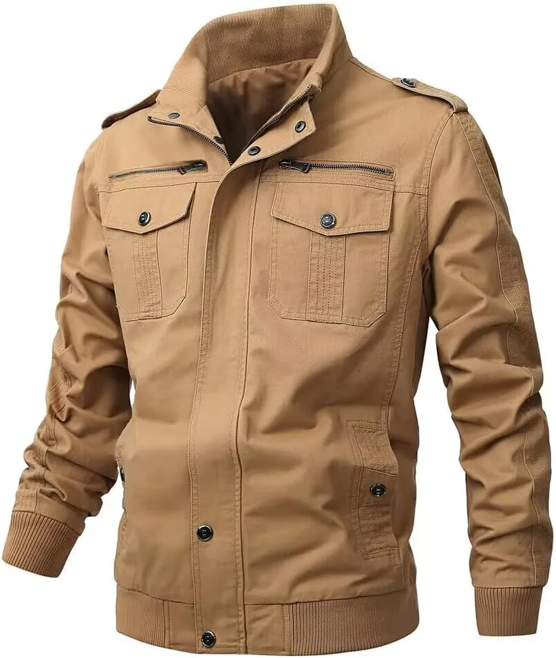 Men's Casual Winter Cotton Military Jackets Outdoor Full Zip Army Coat