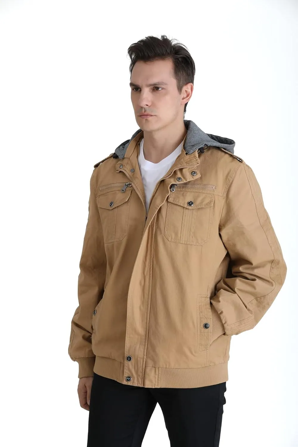Men's Casual Winter Cotton Military Jackets Outdoor Full Zip Army Coat