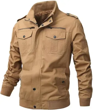 Men's Casual Winter Cotton Military Jackets Outdoor Full Zip Army Coat