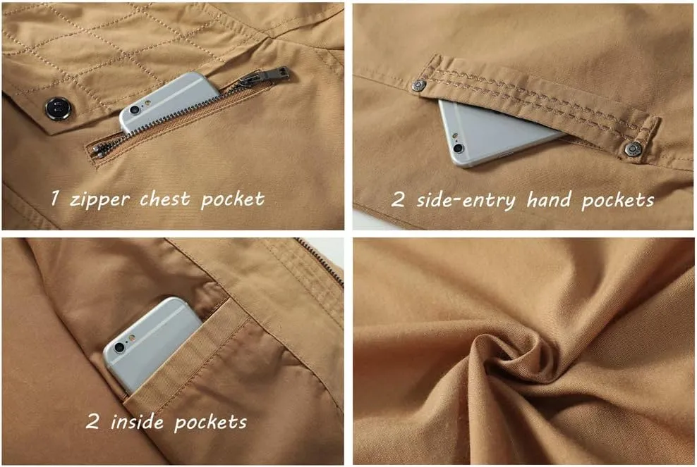 Men's Casual Winter Cotton Military Jackets Outdoor Full Zip Army Coat