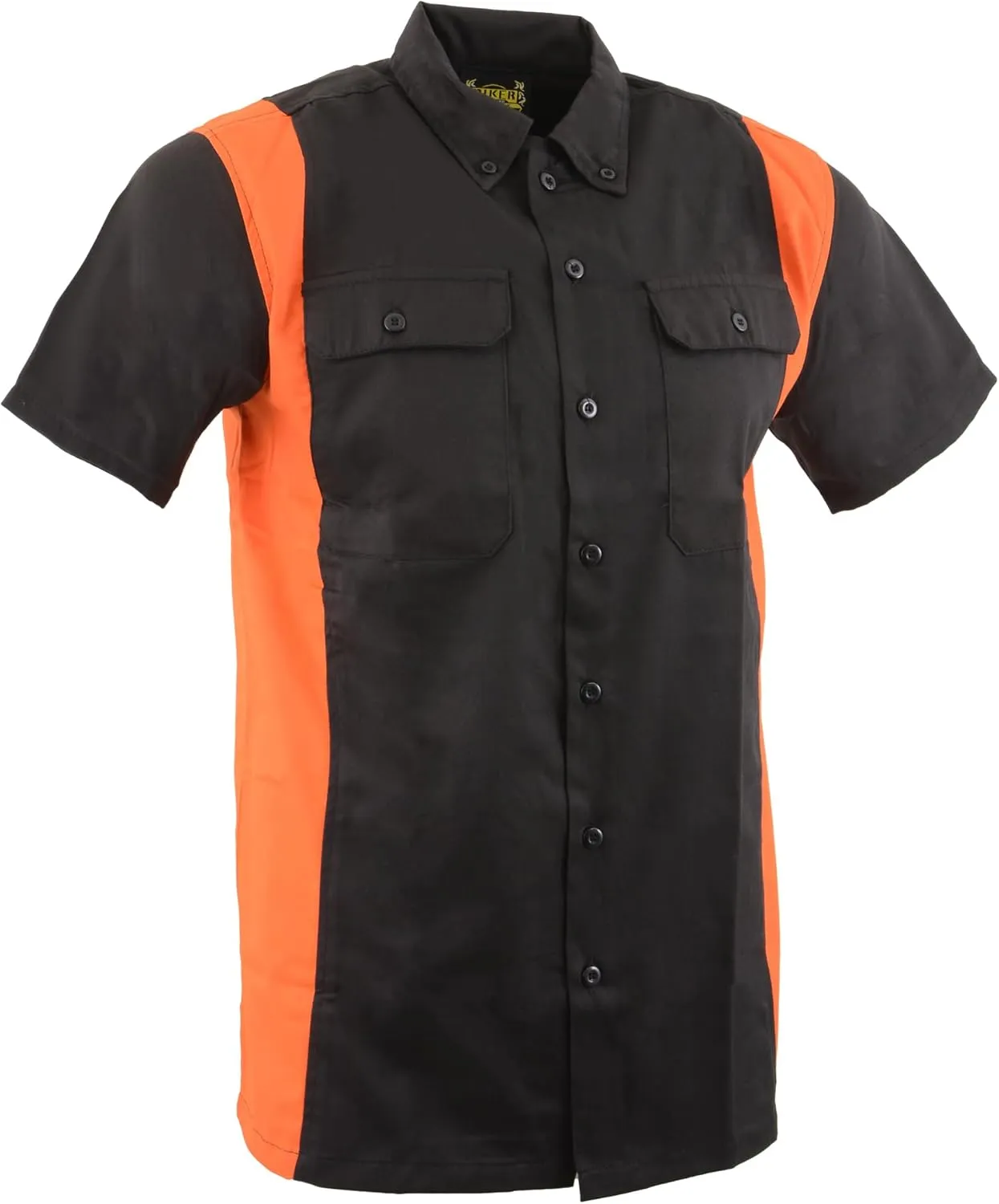Mens Classic Two-Tone Button up Heavy Duty Reflective Short Sleeve Motorcycle Mechanic Work Shirt Variety of Colors