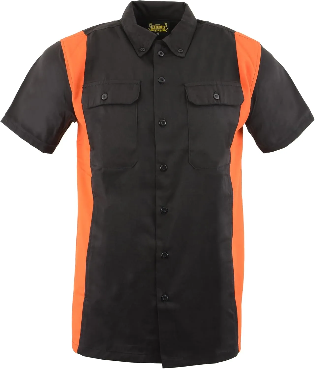 Mens Classic Two-Tone Button up Heavy Duty Reflective Short Sleeve Motorcycle Mechanic Work Shirt Variety of Colors