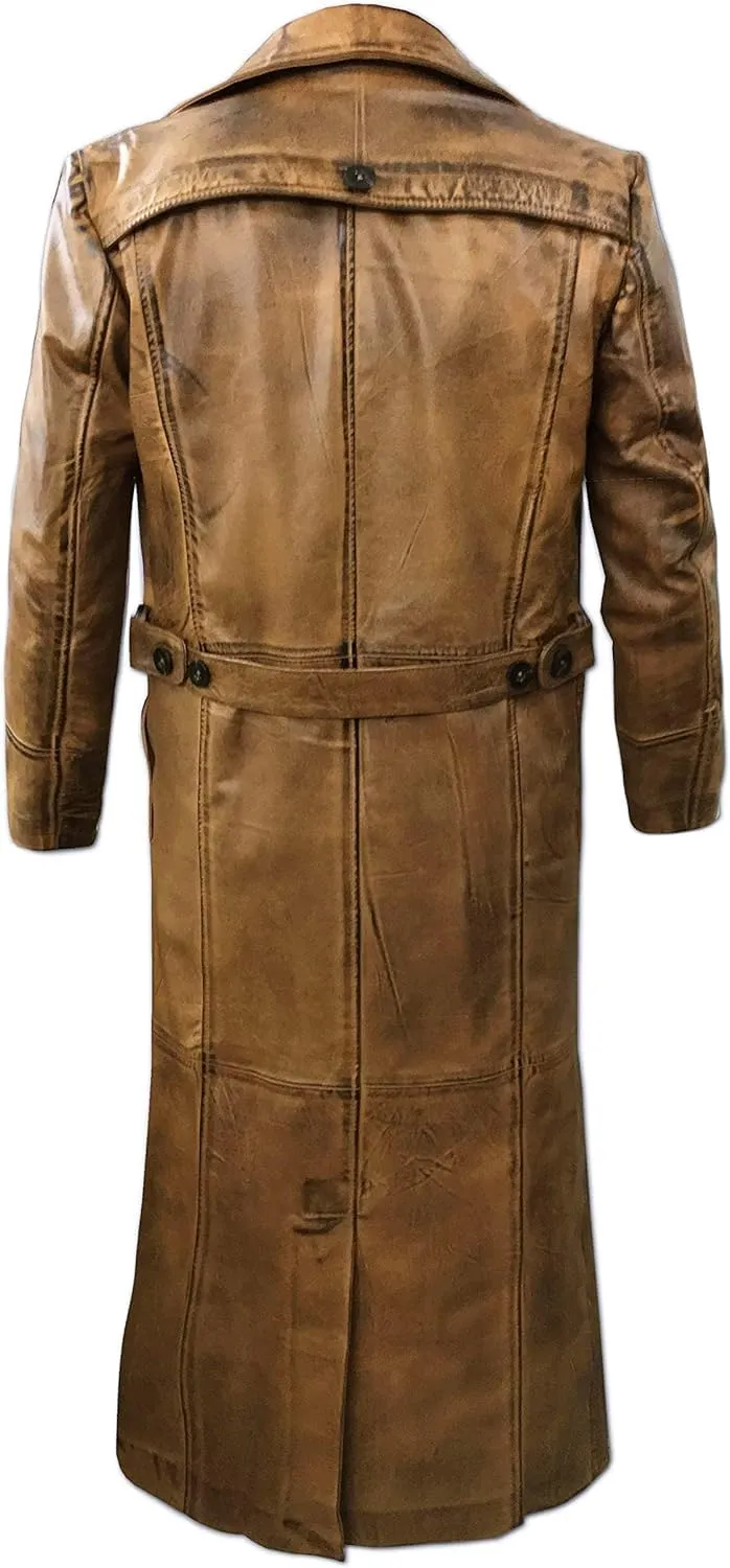 Men's Full-Length Leather Trench Coat Stylish Leather Duster for Men
