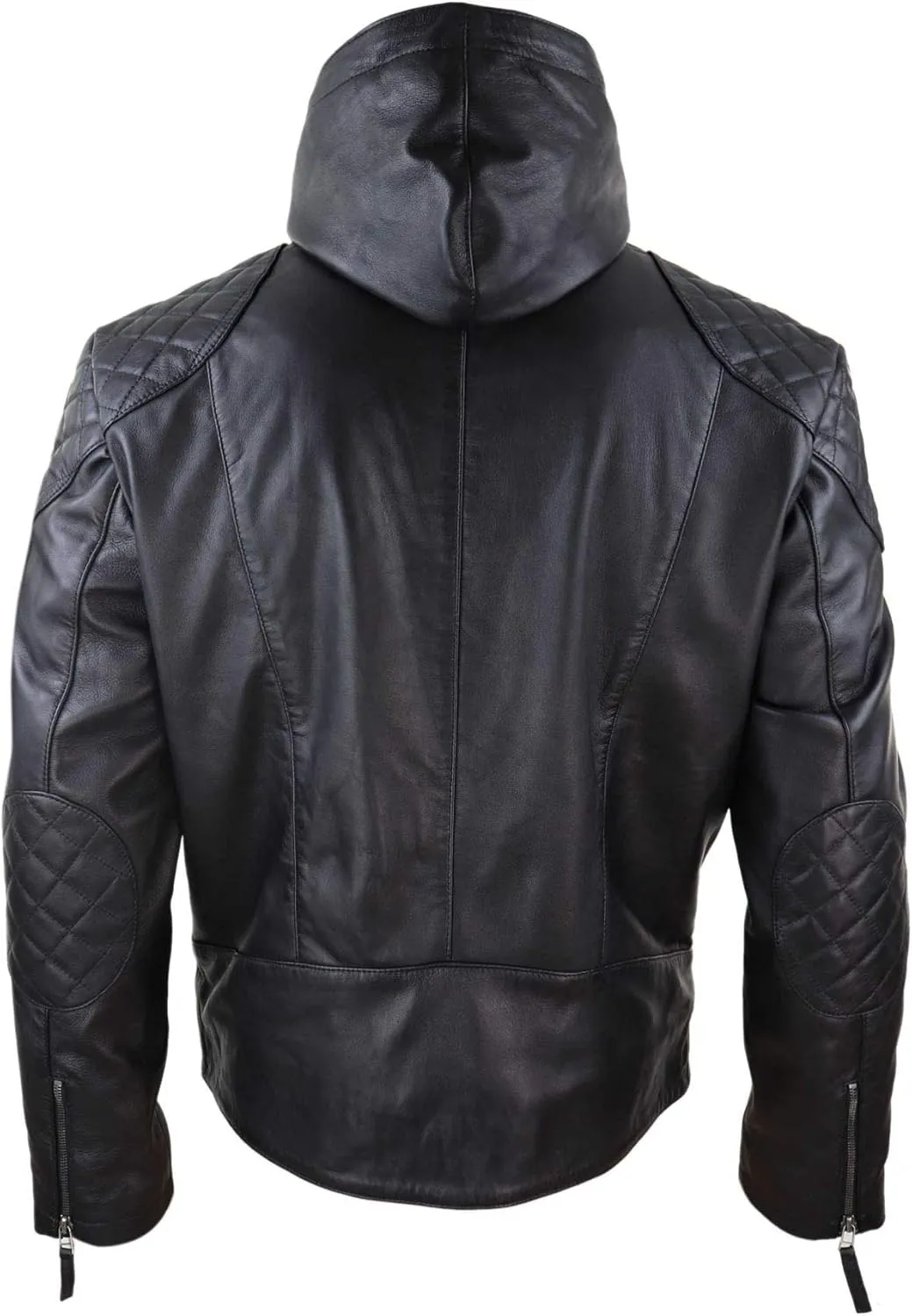 Mens Hood Biker Jacket Genuine Leather Casual Zip Retro Urban