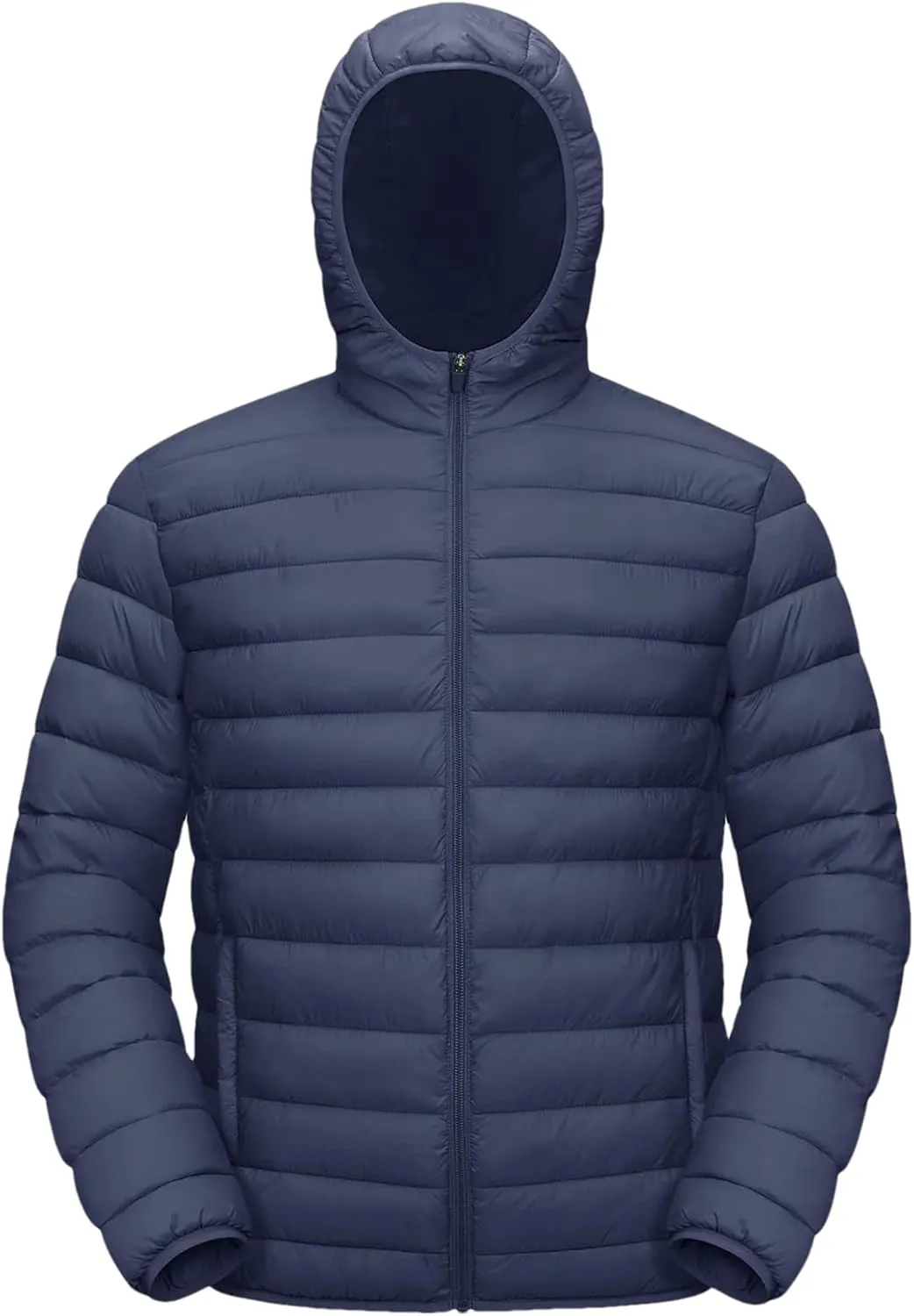 Mens Hooded Solid Quilted Cotton-Padded Lightweight Casual Zipper Long Sleeve Parka Coat