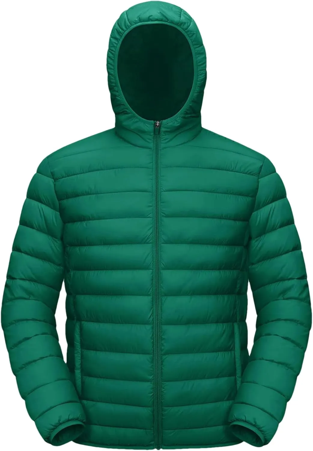 Mens Hooded Solid Quilted Cotton-Padded Lightweight Casual Zipper Long Sleeve Parka Coat