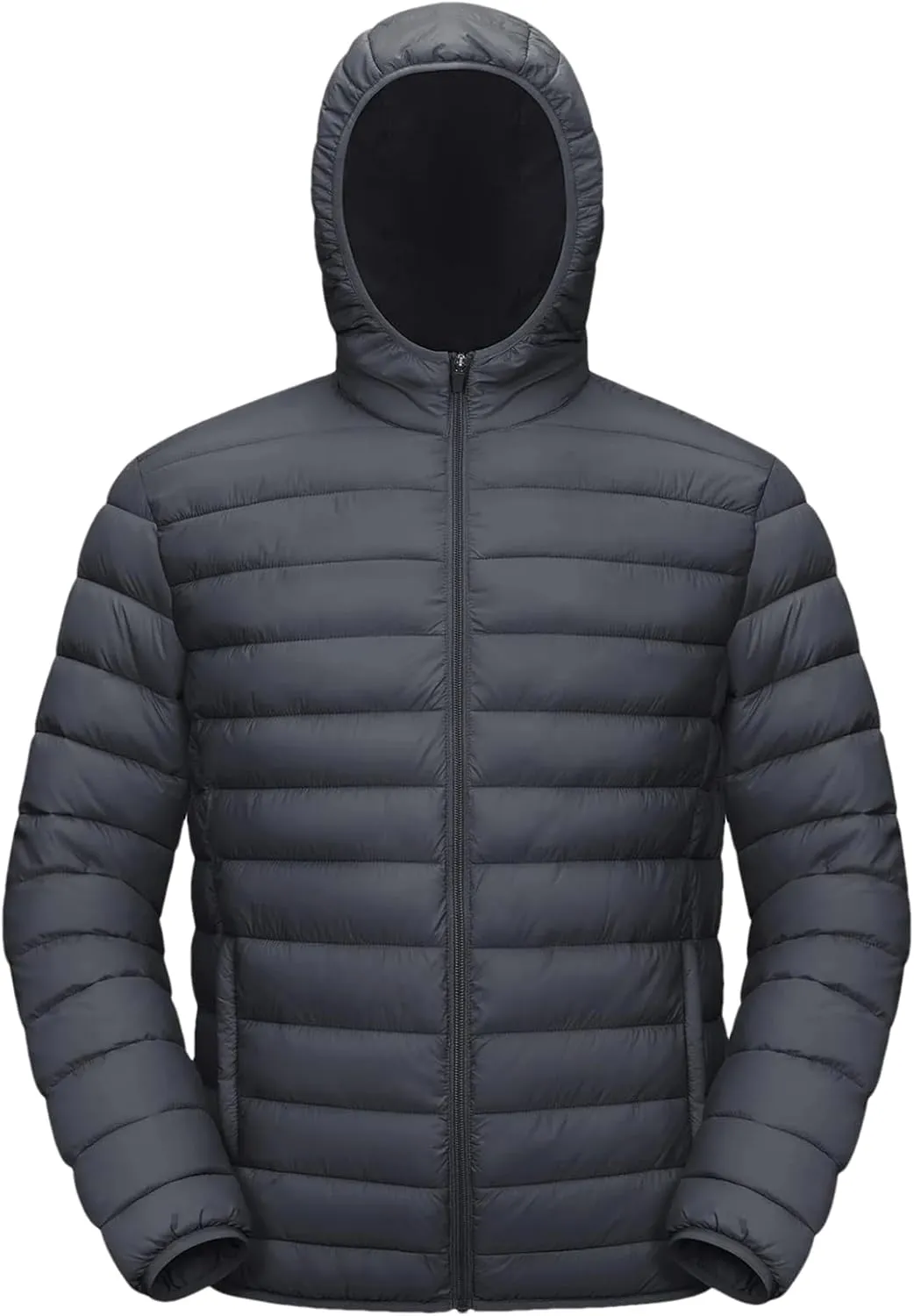Mens Hooded Solid Quilted Cotton-Padded Lightweight Casual Zipper Long Sleeve Parka Coat