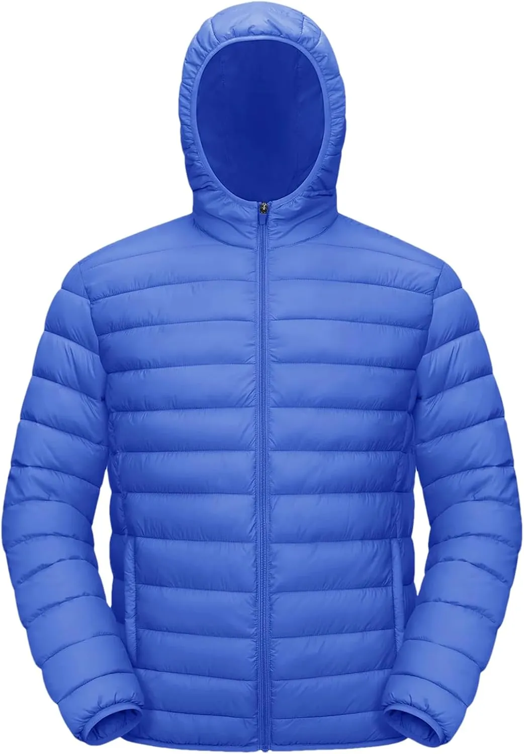 Mens Hooded Solid Quilted Cotton-Padded Lightweight Casual Zipper Long Sleeve Parka Coat