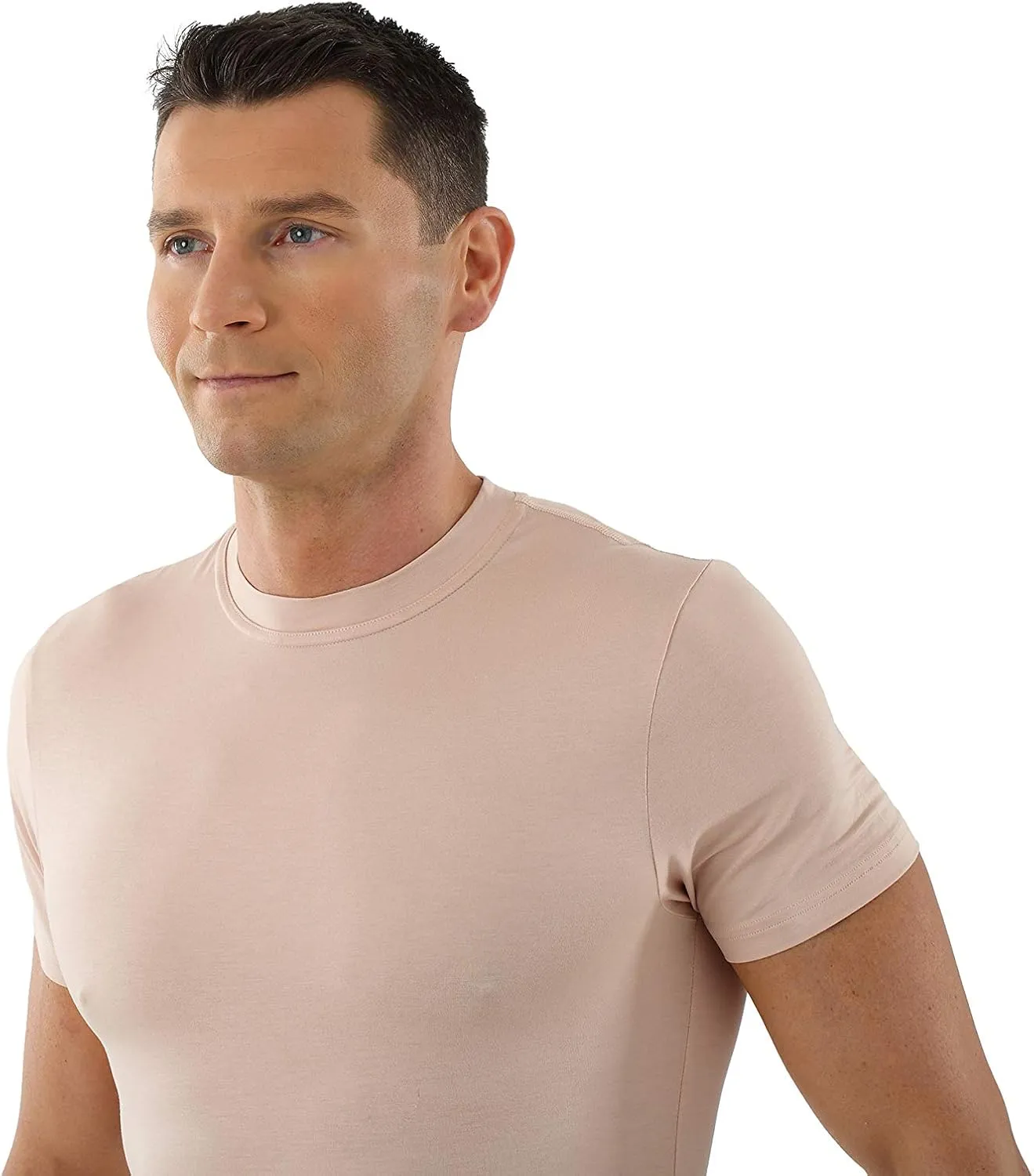 Men's Invisible Crew Neck Business Undershirt with Short Sleeves Micromodal Light Nude Beige