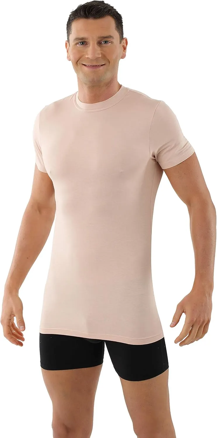 Men's Invisible Crew Neck Business Undershirt with Short Sleeves Micromodal Light Nude Beige