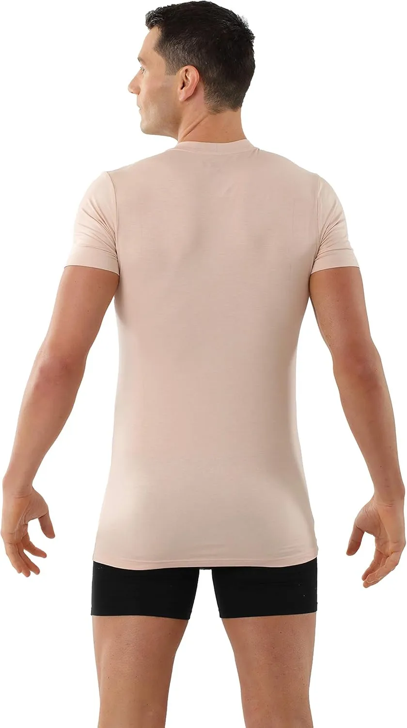 Men's Invisible Crew Neck Business Undershirt with Short Sleeves Micromodal Light Nude Beige