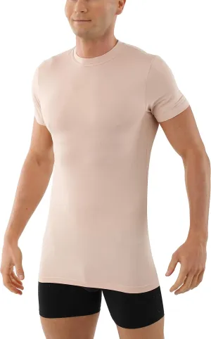 Men's Invisible Crew Neck Business Undershirt with Short Sleeves Micromodal Light Nude Beige