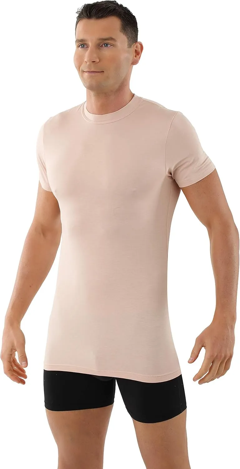 Men's Invisible Crew Neck Business Undershirt with Short Sleeves Micromodal Light Nude Beige