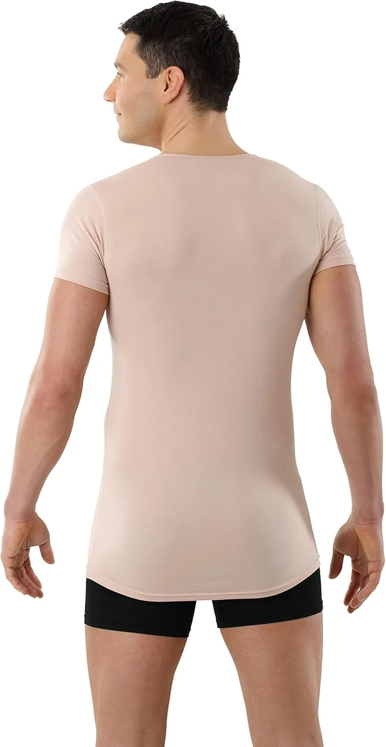 Men's Invisible deep v-Neck Business Undershirt with Short Sleeves Stretch Cotton Nude Beige