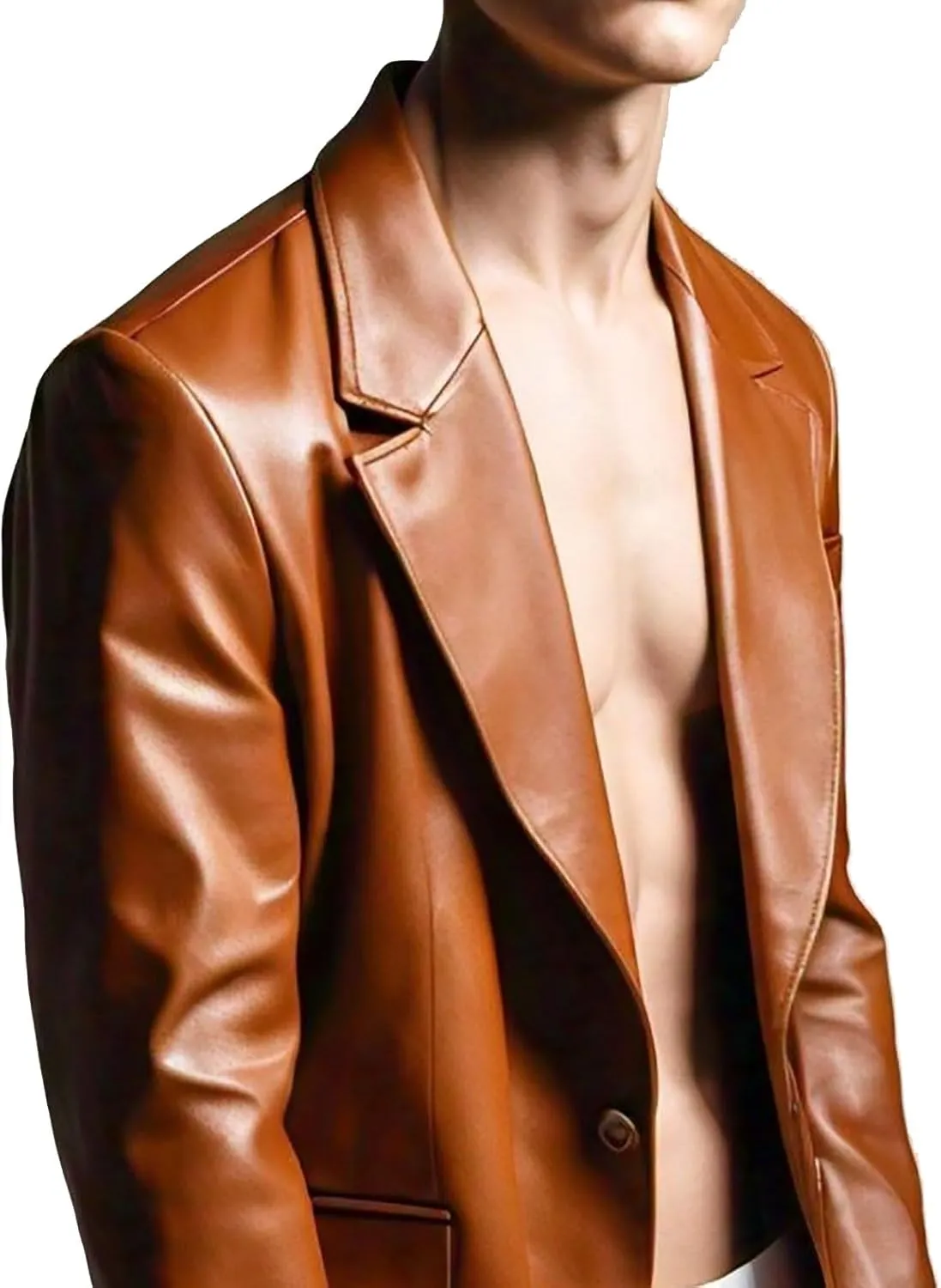 Men's Leather Blazer Stylish Milano 2 Button Classic Tan Lambskin Coat