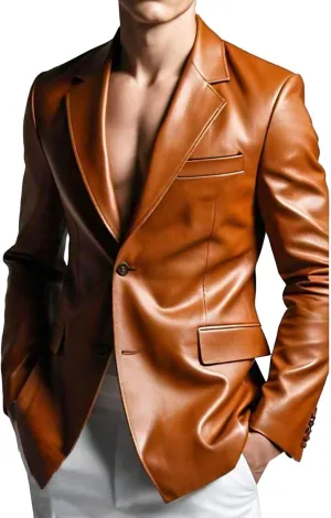 Men's Leather Blazer Stylish Milano 2 Button Classic Tan Lambskin Coat
