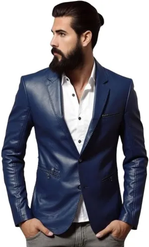 Men's Leather Blazer Stylish Milano 2 Button Classic Tan Lambskin Coat