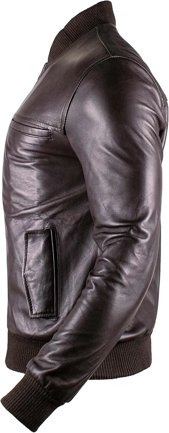 Mens Leather Bomber Jacket  Real Lambskin Leather Bomber Jackets for Men