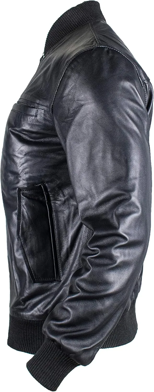 Mens Leather Bomber Jacket  Real Lambskin Leather Bomber Jackets for Men