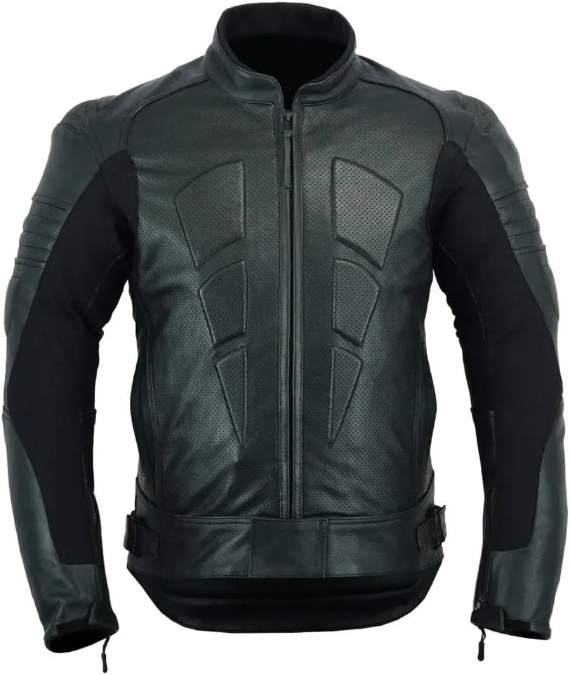Mens Motorcycle Perforated leather (Natural Grain) armoured Stylish Black Leather Jacket 003BP