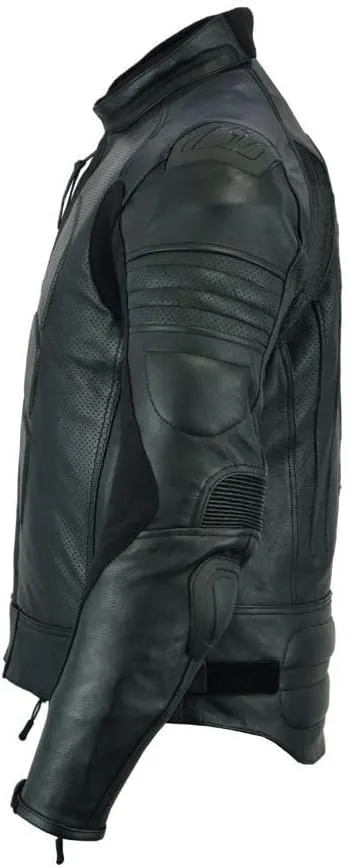 Mens Motorcycle Perforated leather (Natural Grain) armoured Stylish Black Leather Jacket 003BP