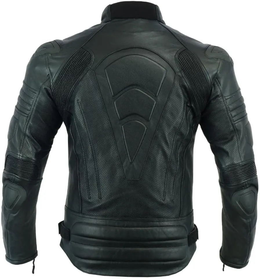 Mens Motorcycle Perforated leather (Natural Grain) armoured Stylish Black Leather Jacket 003BP
