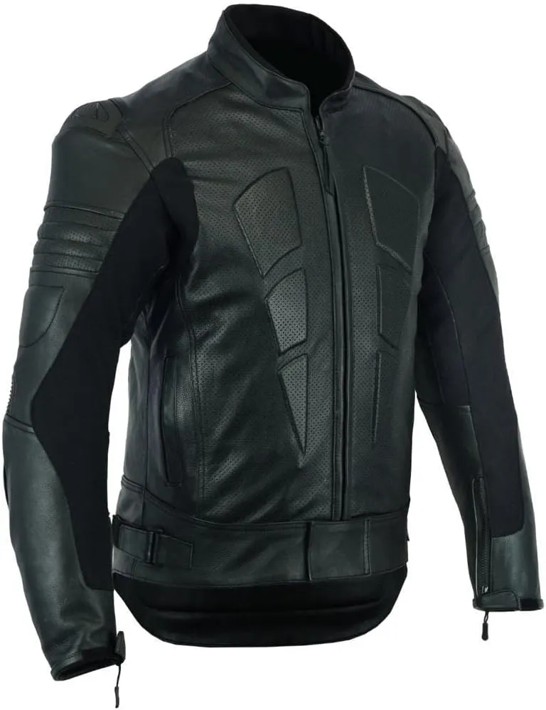 Mens Motorcycle Perforated leather (Natural Grain) armoured Stylish Black Leather Jacket 003BP