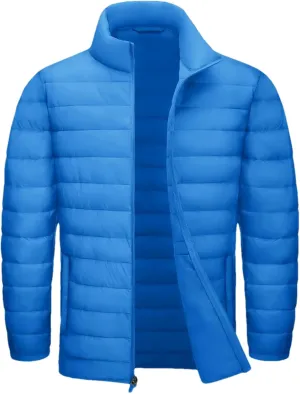 Mens Stand Collar Solid Lightweight Cotton-Padded Quilted Casual Long Sleeve Parka Coat