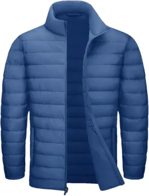 Mens Stand Collar Solid Lightweight Cotton-Padded Quilted Casual Long Sleeve Parka Coat