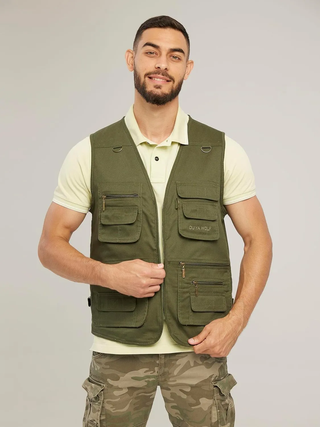 Men's Stone Washed Multi-pocketed Hunting Travel Fishing Utility Work Cargo Outerwear Outdoor Vest