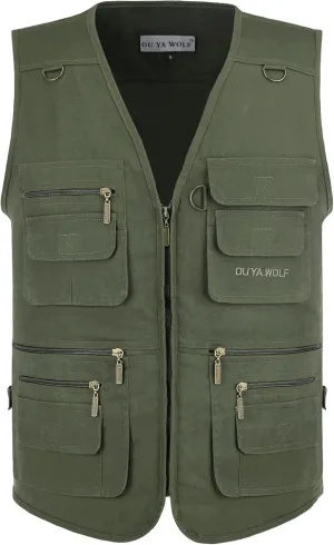 Men's Stone Washed Multi-pocketed Hunting Travel Fishing Utility Work Cargo Outerwear Outdoor Vest