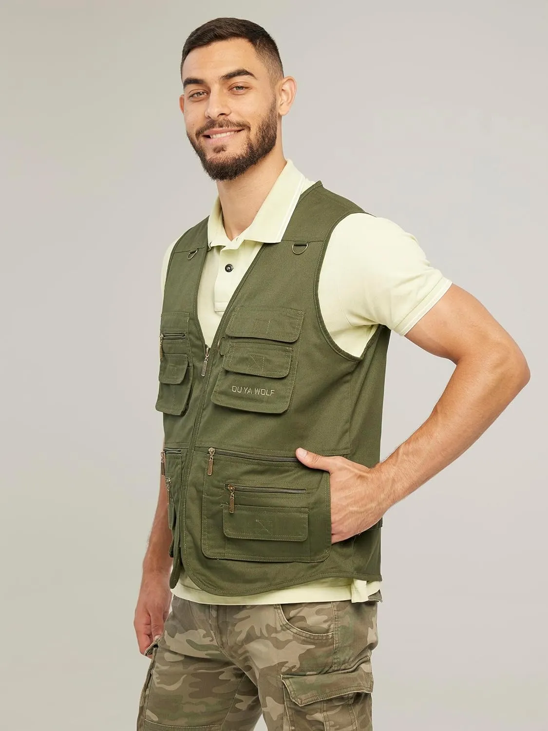 Men's Stone Washed Multi-pocketed Hunting Travel Fishing Utility Work Cargo Outerwear Outdoor Vest