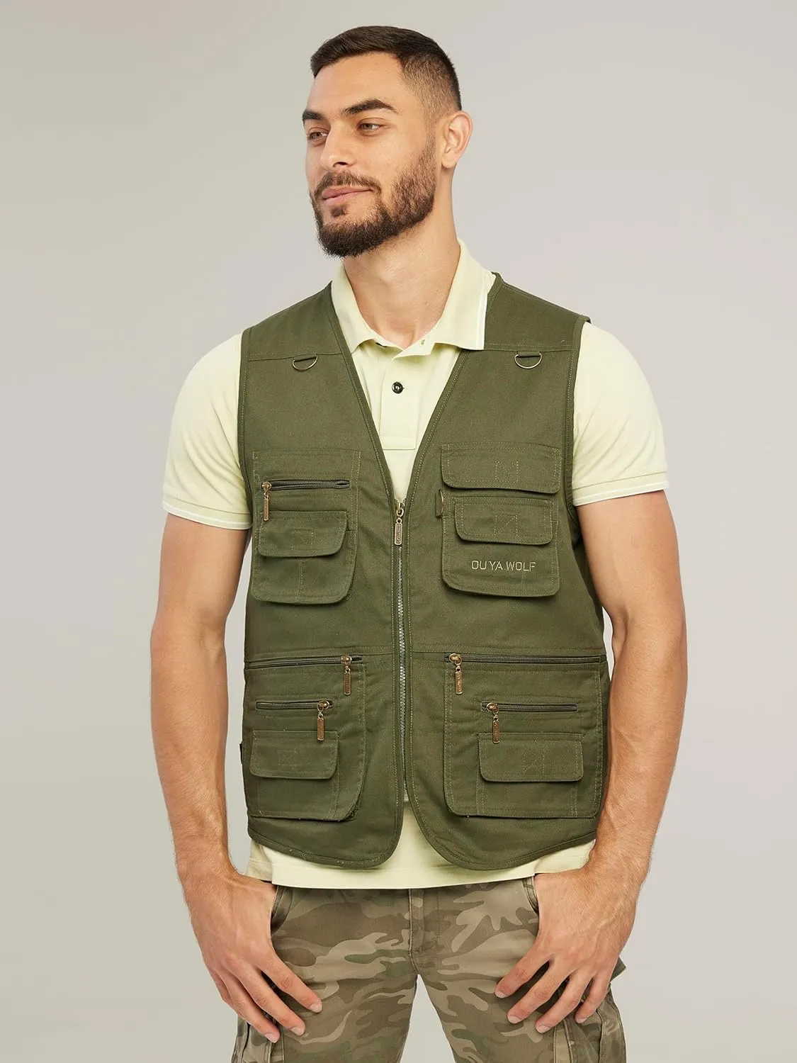 Men's Stone Washed Multi-pocketed Hunting Travel Fishing Utility Work Cargo Outerwear Outdoor Vest