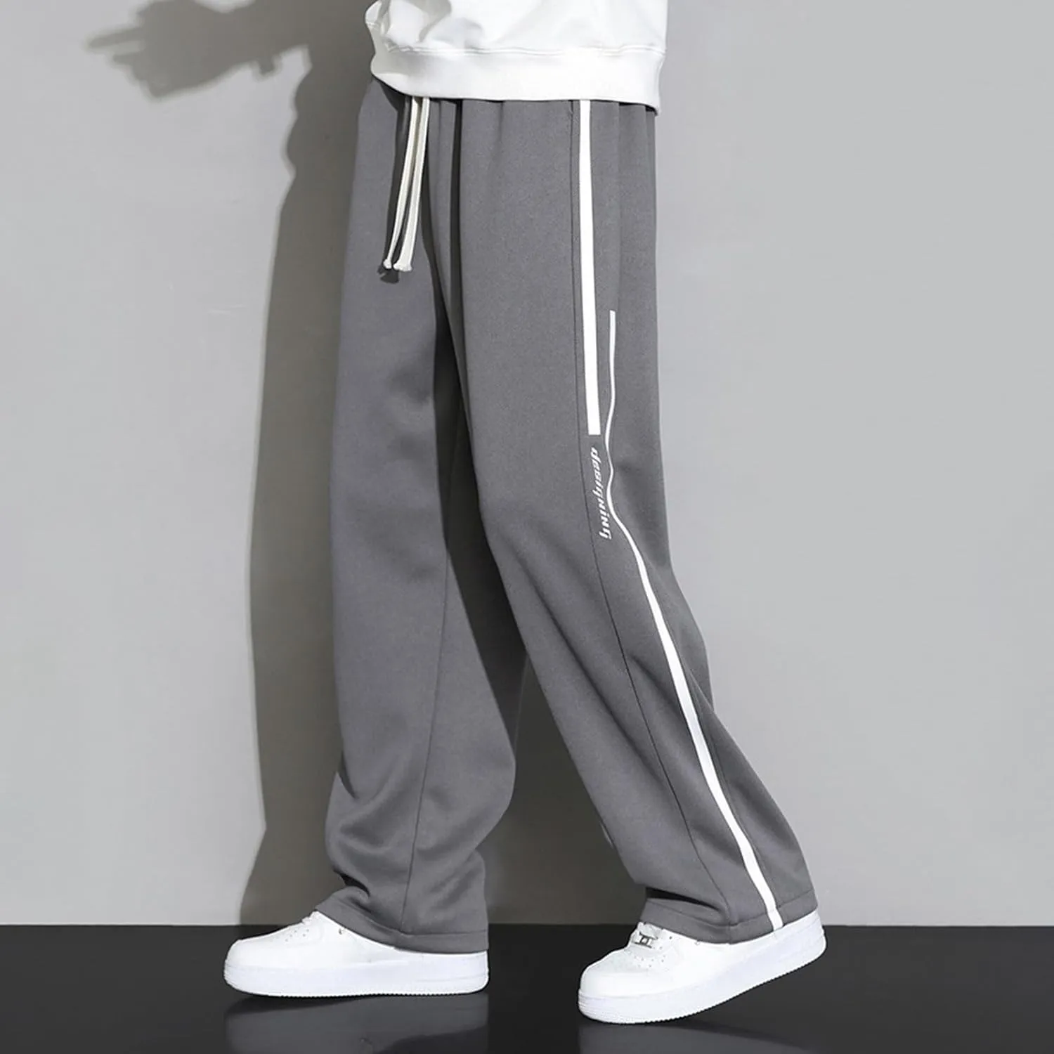 Men's Straight with Pockets and Elastic Loose Solid Color Streamlined Sports Casual Night Stretch Pants for Men