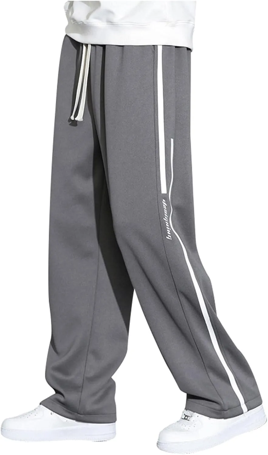 Men's Straight with Pockets and Elastic Loose Solid Color Streamlined Sports Casual Night Stretch Pants for Men