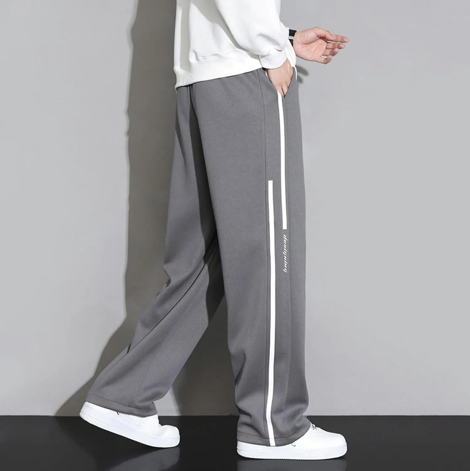 Men's Straight with Pockets and Elastic Loose Solid Color Streamlined Sports Casual Night Stretch Pants for Men