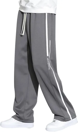 Men's Straight with Pockets and Elastic Loose Solid Color Streamlined Sports Casual Night Stretch Pants for Men